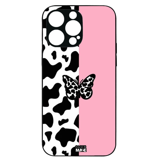 Pink Cow Print Butterfly Case